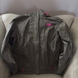 The North Face Olive Green Jacket with Pink Lining and Accents